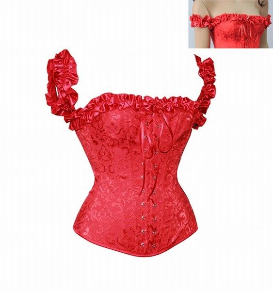 Corset Vermelho Brocado de Babado - S016